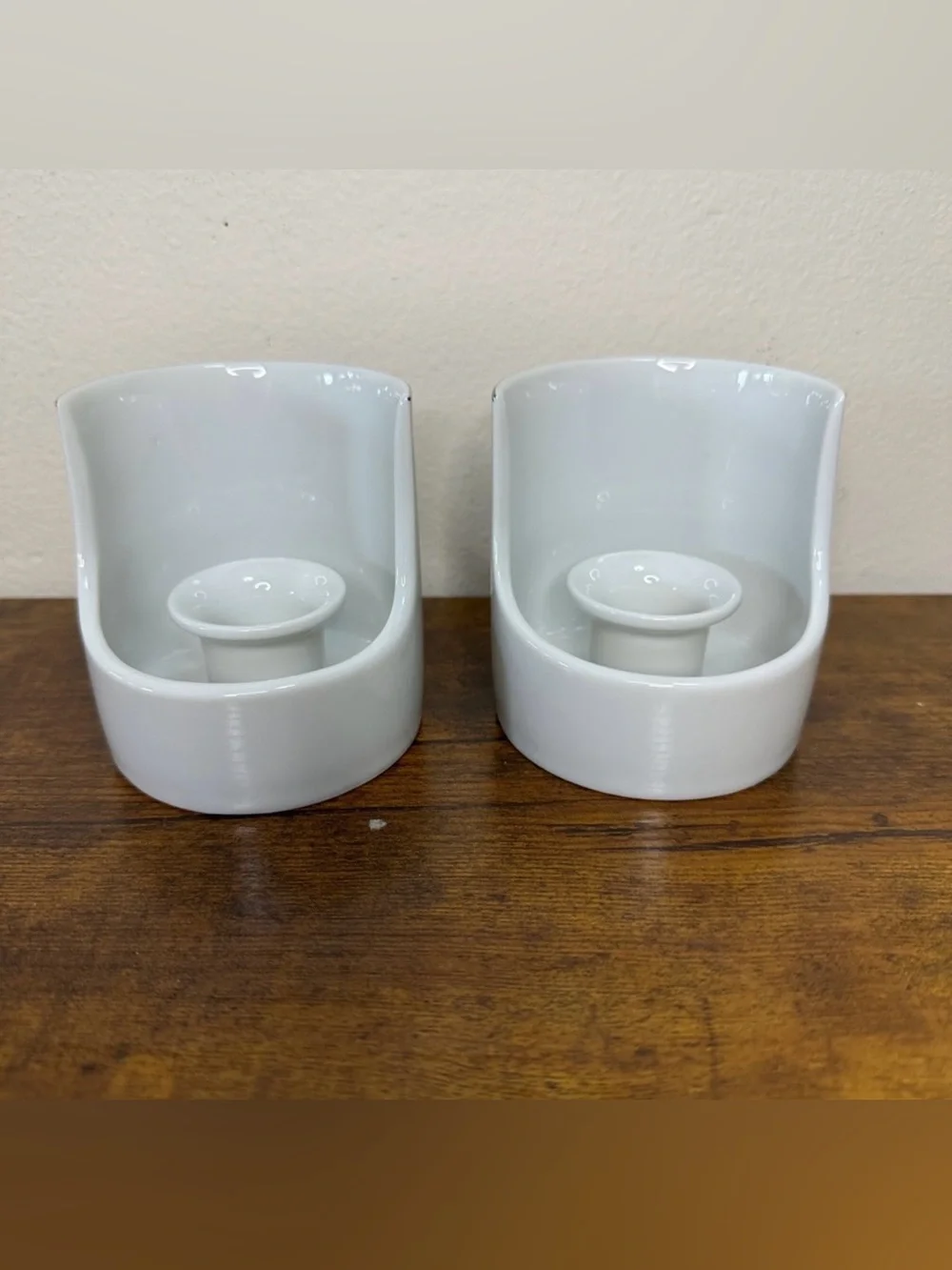 Vtg Society Fine China Shelly Candle Holder Pair Crescent Cutout Japan Platinum